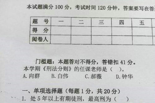 云南警官學(xué)院現(xiàn)神考題 選錯任課老師直接扣41分